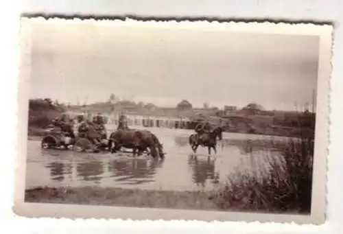 Original Foto Russland Pferdefuhrwerk im Fluss im 2. Weltkrieg