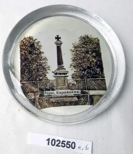 Alter Briefbeschwerer Paperweight Souvenir Pegau Siegesdenkmal um 1920