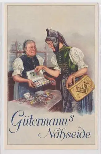 68212 Reklame AK Gütermann's Nähseide - Arbeiterin sucht Garn aus um 1940