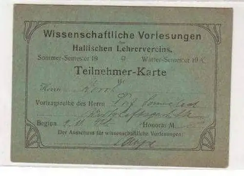 Teilnehmerkarte des Hallischen Lehrervereins 1912