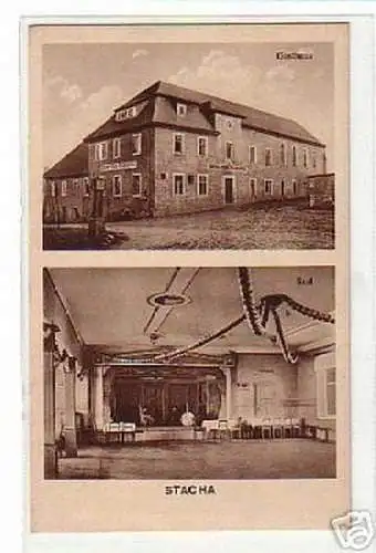 00904 Ak Stacha Fleischerei und Gasthaus um 1920