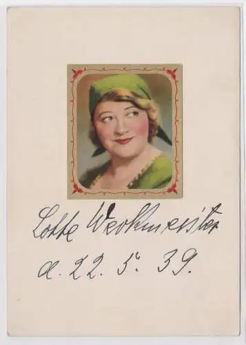 56680 Autogramm Karte Schauspielerin Lotte Werkmeister 22.5.1939