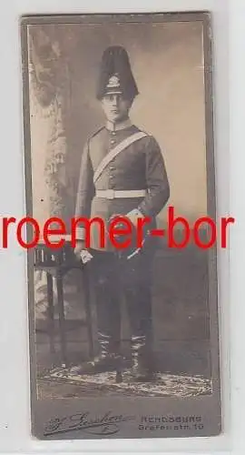 71926 Kabinettfoto Rendsburg Soldat mit Paradehelm und Säbel um 1915