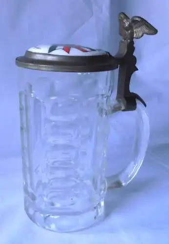 Seltenes Studentika Bierglas mit Porzellandeckel Osendorf um 1900 (118718)