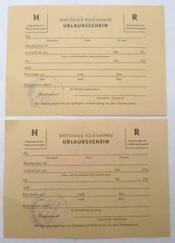 2 x DDR Urlaubsschein Nationale Volksarmee NVA