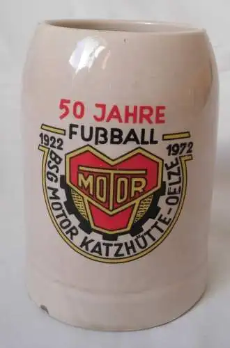 Seltener Keramik Krug 50 Jahre Fußball BSG Motor Katzhütte Oelze 1922-1972