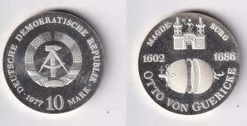 DDR Gedenk Münze 10 Mark Otto von Guericke 1977 Silber PP (168368)