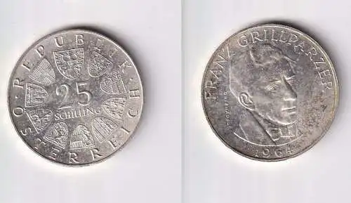 25 Schilling Silber Münze Österreich Franz Grillparzer 1964 (140091)