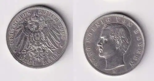 3 Mark Silbermünze Bayern König Otto 1909 Jäger 47 ss (140300)