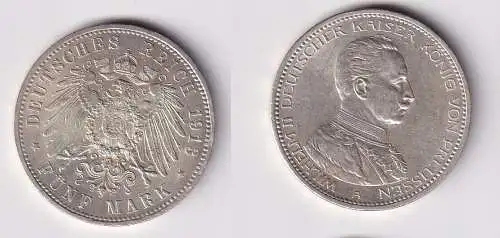 5 Mark Silbermünze Preussen Wilhelm II in Uniform 1913 A Jäger 114 vz (155286)