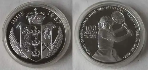 100 Dollar Silber Münze Niue 1987 Steffi Graf Olympiade Seoul in PP (168143)