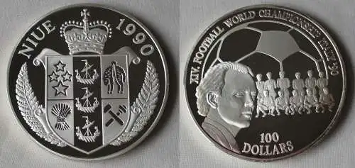 100 Dollar Silber Münze Niue 1990 Beckenbauer Fußball WM in PP (168107)