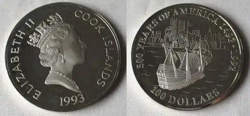 100 Dollar Silbermünze Cook Inseln 500 Jahre Amerika Schiff Mayflower (168189)