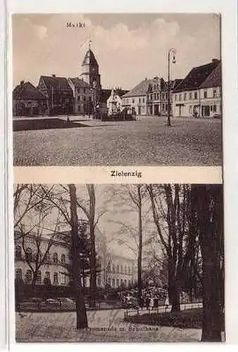 58018 Mehrbild Ak Zielenzig Markt, Promenade mit Schulhaus 1915