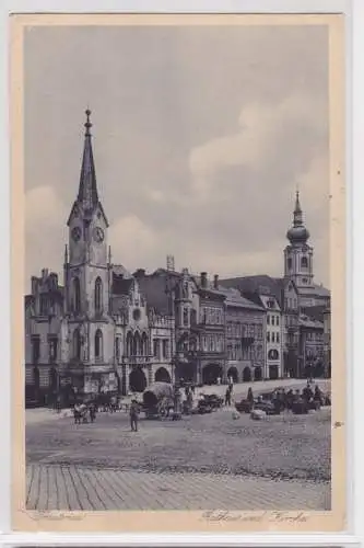 88580 Ak Trautenau Trutnov Sudetengau Rathaus und Kirche um 1930