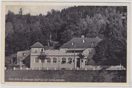 87831 Ak Grün bei Asch Sudetengau Gasthaus zur Grenzschänke 1939