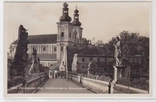 98185 Ak Festungsstadt Glatz Brücktorbrücke mit Minoritenkirche 1936