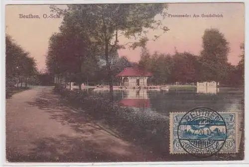 98122 Ak Beuthen Oberschlesien Promenade am Gondelteich 1920