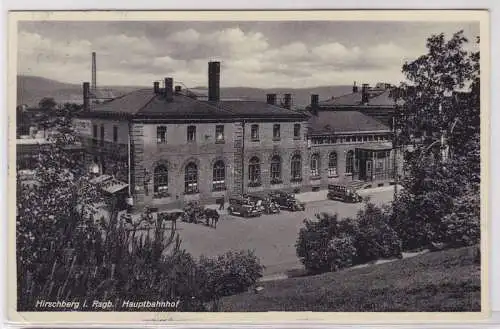 91944 Ak Hirschberg in Schlesien Riesenbegirge Hauptbahnhof 1940