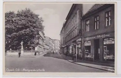 92807 Ak Oppeln Oberschlesien Malapanerstraße mit geschäften um 1935