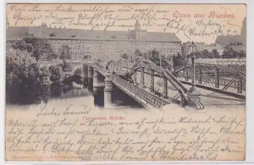 84341 AK Gruss aus Breslau - Universität davor Brücke 1898