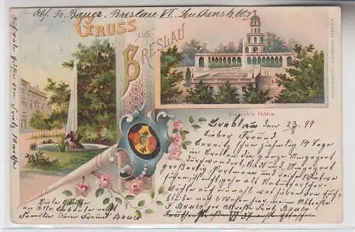 71297 Ak Lithografie Gruss aus Breslau mit Ansicht Lieblich's Höhe, 1899