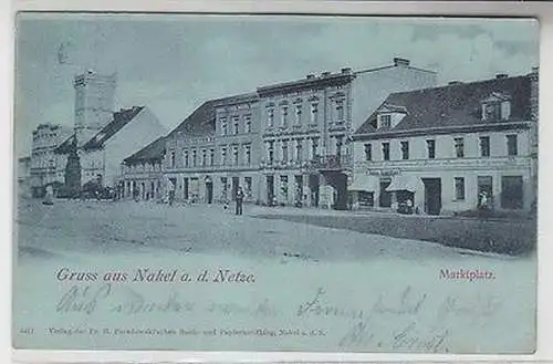 64110 Mondscheinkarte Gruß aus Nakel Naklo an der Netze Marktplatz 1898