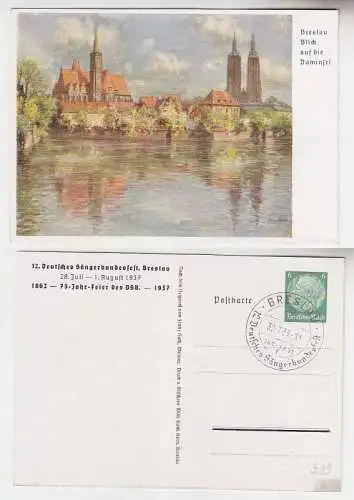 66725 Ak Ganzsache 12. Dt. Sängerbundesfest Breslau 1937 Blick auf die Dominsel