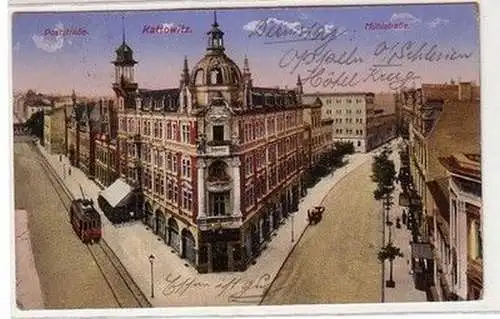 60028 Ak Kattowitz Poststraße und Mühlstraße 1916