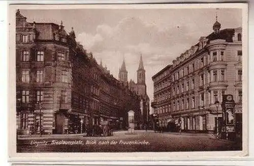 60887 Ak Liegnitz Breslauerplatz Blick nach der Frauenkirche 1921