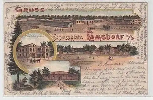 58969 Ak Lithographie Gruß vom Schiessplatz Lamsdorf Oberschlesien 1901