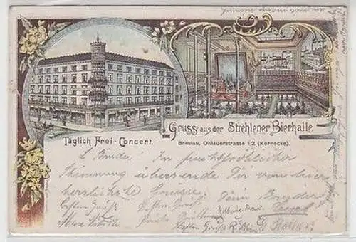 59086 Ak Lithographie Gruß aus der Strehlener Bierhalle 1901