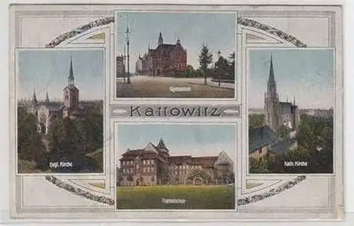 55849 Mehrbild Ak Kattowitz Gymnasium, Oberrealschule, Kirchen 1919