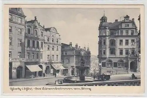 53018 Ak Glatz in Schlesien der Löwenbrunnen am Ring um 1930