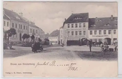 43095 Feldpost Ak Gruß aus Seidenberg Zawidów Markt mit Geschäften 1906