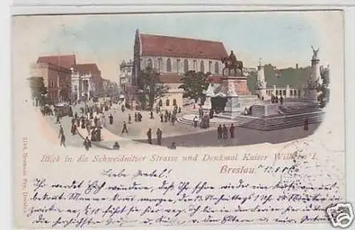 35066 Ak Breslau Schweidnitzer Strasse u. Denkmal 1901