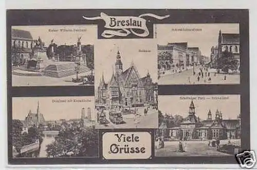 35445 Mehrbild Ak Viele Grüße Breslau 1915