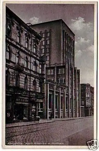 21570 Ak Königshütte Straßenansicht m. Hochhaus um 1930