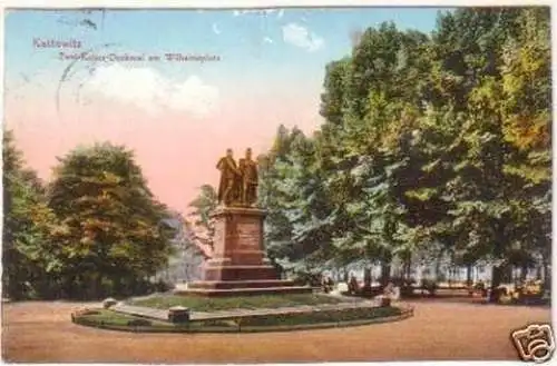 24013 Ak Kattowitz 2 Kaiser Denkmal am Wilhelmsplatz