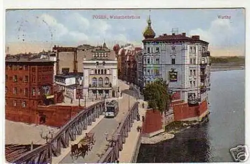 schöne Ak Posen Walischeibrücke mit Strassenbahn 1915