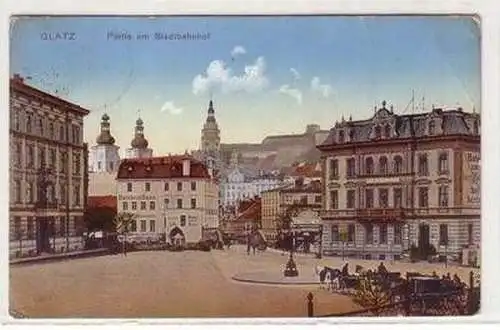 03469 Ak Glatz Partie am Stadtbahnhof Hotel weisses Ross 1911