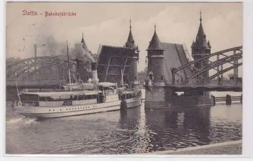 93772 Ak Stettin Dampfer vor Bahnhofsbrücke 1907