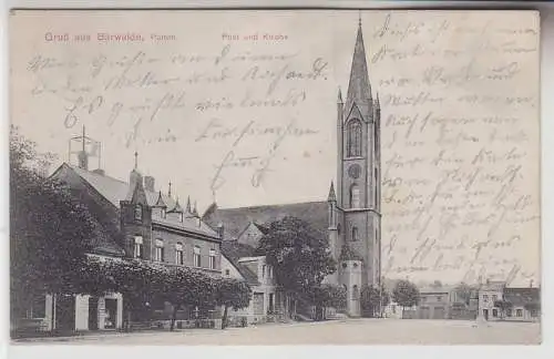 71874 Ak Gruß aus Bärwalde (poln. Barwice), Pommern, Post und Kirche, um 1910