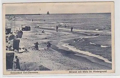 61703 Ak Ostseebad Ost-Dievenow Strand mit Mole im Hintergrund 1933