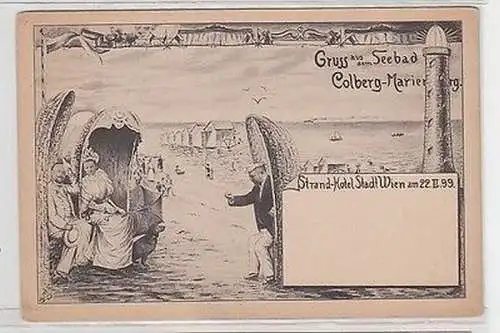 61221 Ak Gruß aus dem Kolberg Strand Hotel Stadt Wien 1899