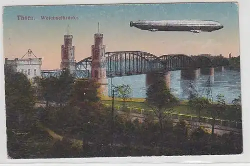 69475 Feldpost Ak Thorn Zeppelin über Weichselbrücke 1917