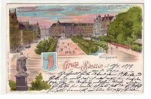 55146 Ak Lithographie Gruß aus Stettin Königsplatz 1899