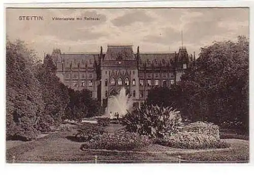 28960 FeldpostAk Stettin Viktoriaplatz mit Rathaus 1916