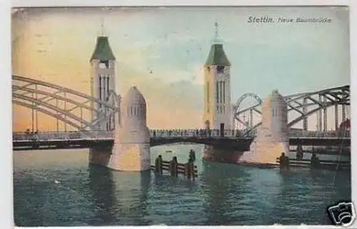 35440 Ak Stettin neue Baumbrücke 1914