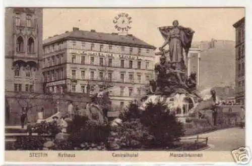 05190 Ak Stettin Centralhotel Manzelbrunnen 1914